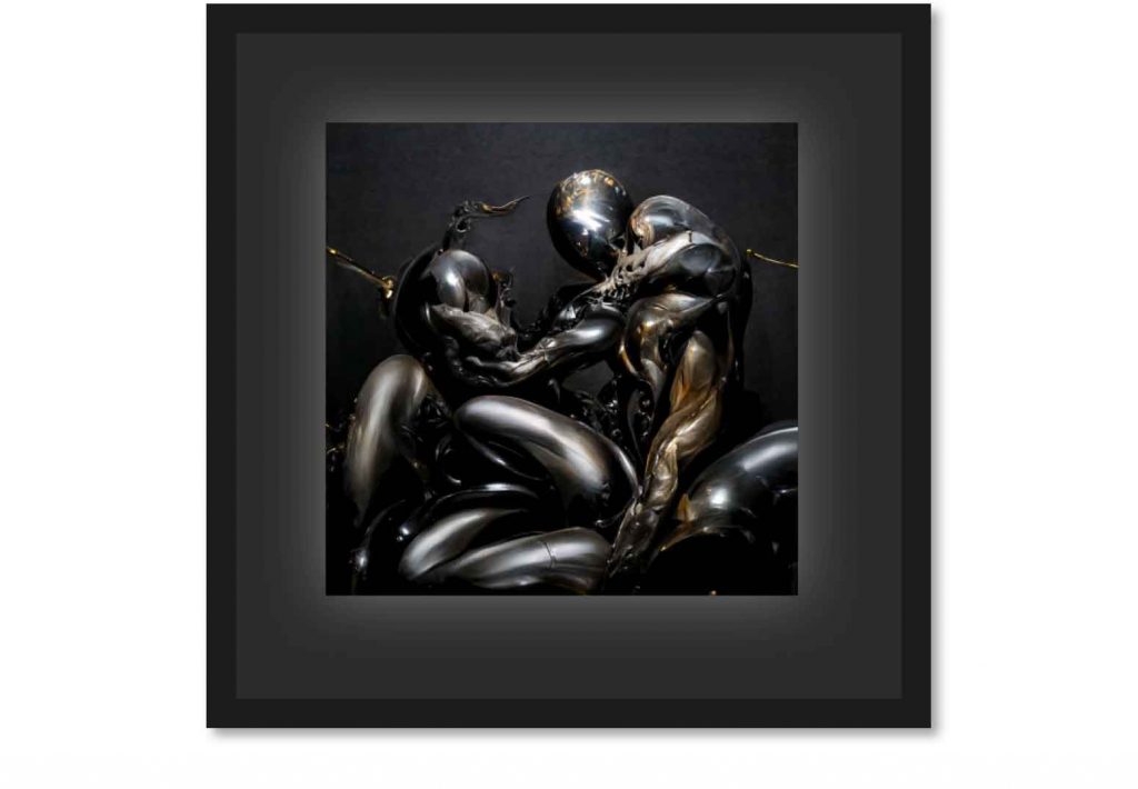 Uncanny-Love-V-2022-Synthography-on-Hahnemühle-Pearl-Paper-25x35cm-Frame-50x50cm-Edition-of-5 by Mathias Vef